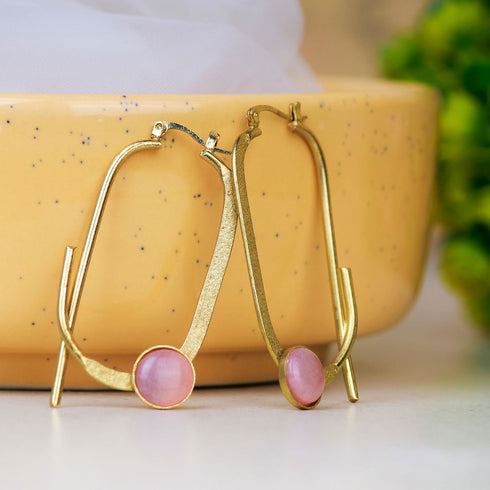 Gold PinkStone Earring - The Earth Store - Fashion Accessories